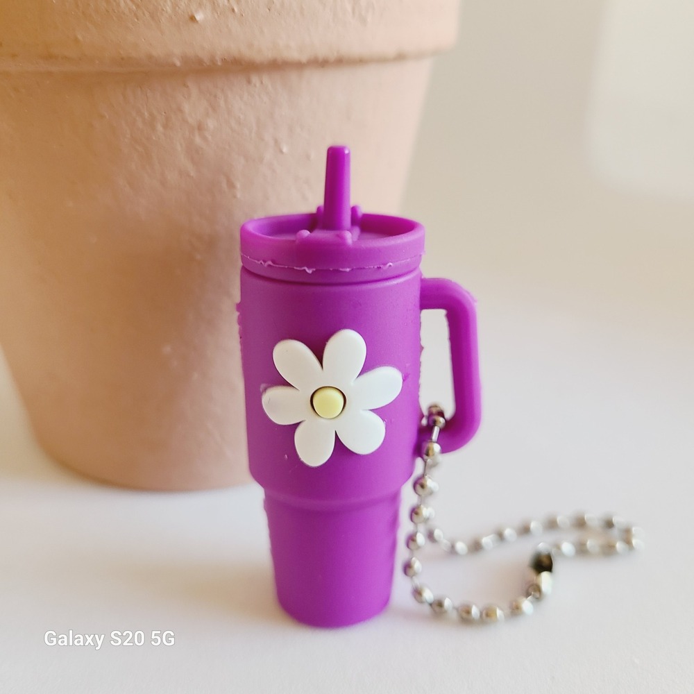Purple Daisy Tumbler Cup Keychain Charm Mini Drink Accessory Cute Kawaii